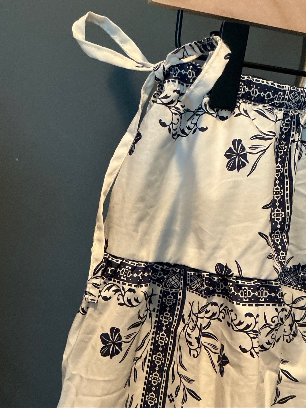 White and Navy Floral BohoTiered Skirt - Picture 3 of 7